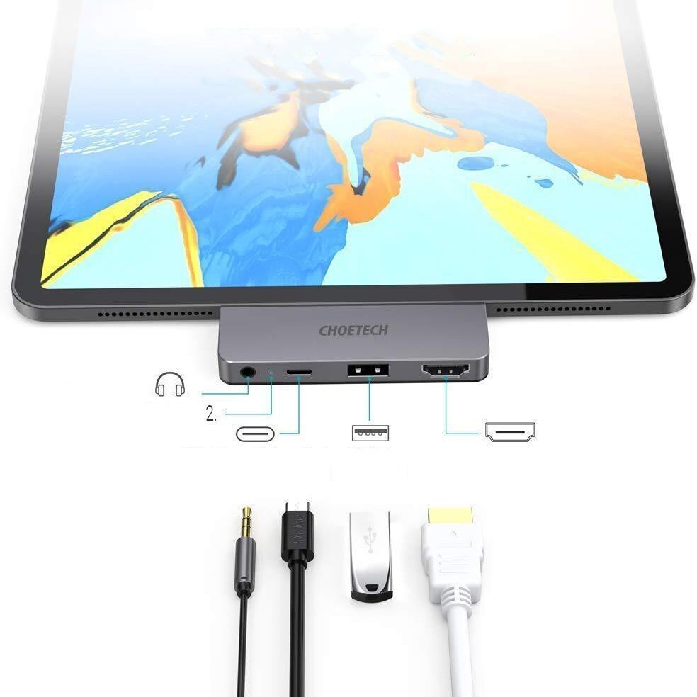 Choetech multifunctional USB HUB for Apple iPad Pro Typ C 4in1 60W PD black (HUB-M13) цена и информация | USB adapterid ja jagajad | hansapost.ee