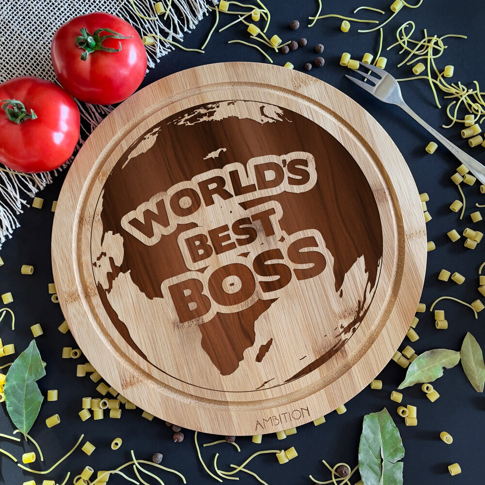 Ümmargune bambusest lõikelaud "World's best boss" цена и информация | Muud kingiideed | hansapost.ee
