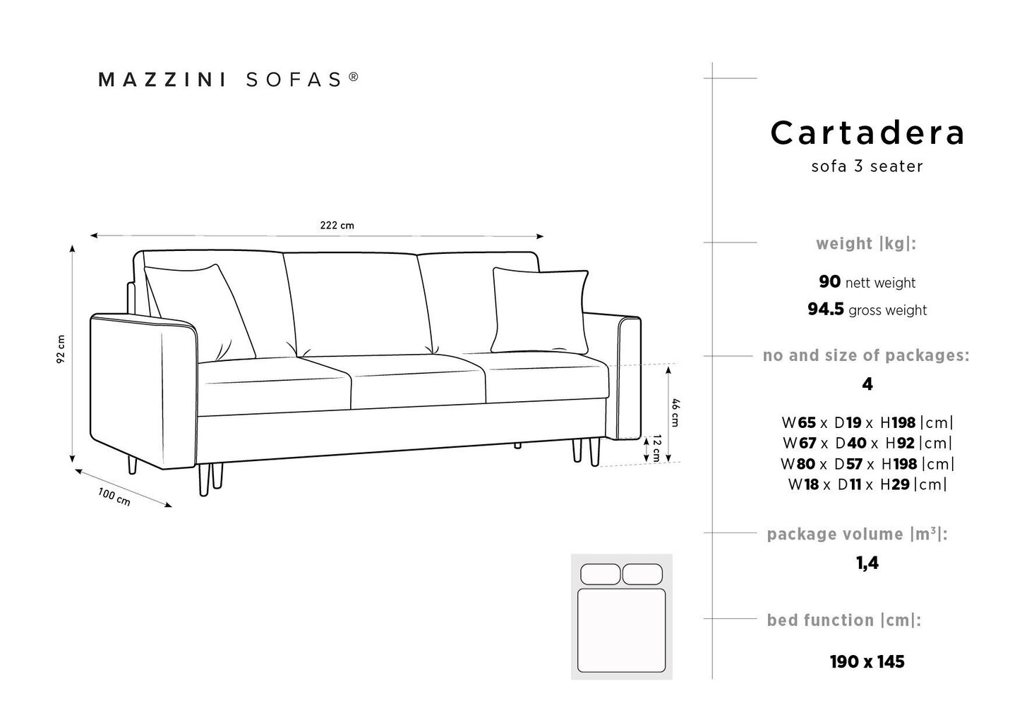 Kolmekohaline diivan Mazzini Sofas Cartadera, punane/kuldne värv hind ja info | Diivanvoodid ja diivanid | hansapost.ee