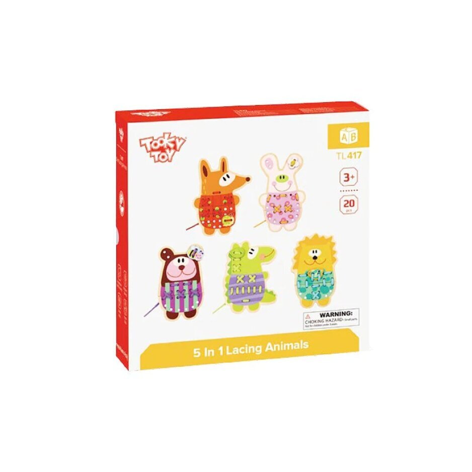 Puidust sidumismäng Tooky Toy "Loomad" 5in1 hind ja info | Beebide mänguasjad | hansapost.ee