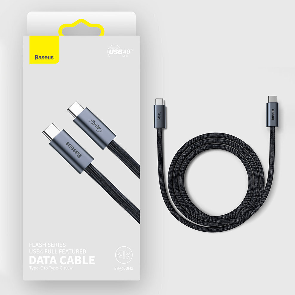 Baseus Flash Series Cable USB-C to USB-C, USB 4, 100W, 1m (black) hind ja info | Mobiiltelefonide kaablid | hansapost.ee