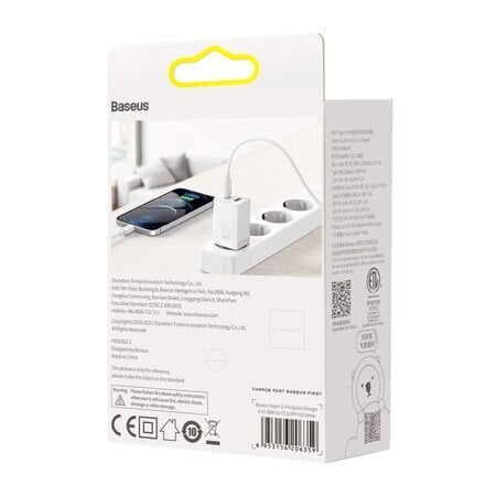 Baseus Super Si Pro Quick Charger USB + USB-C 30W (white) цена и информация | Laadijad mobiiltelefonidele | hansapost.ee