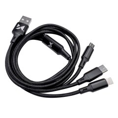 Wozinsky cable 3w1 USB - USB Typ C/ micro USB/ Lightning 2,8A 1,25m black цена и информация | Wozinsky Телефоны и аксессуары | hansapost.ee