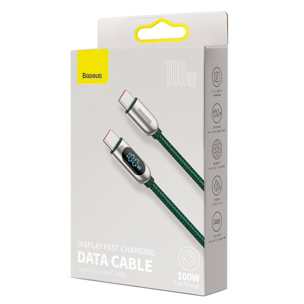 Baseus Display Cable USB-C to USB-C 100W 1m (green) hind ja info | Mobiiltelefonide kaablid | hansapost.ee
