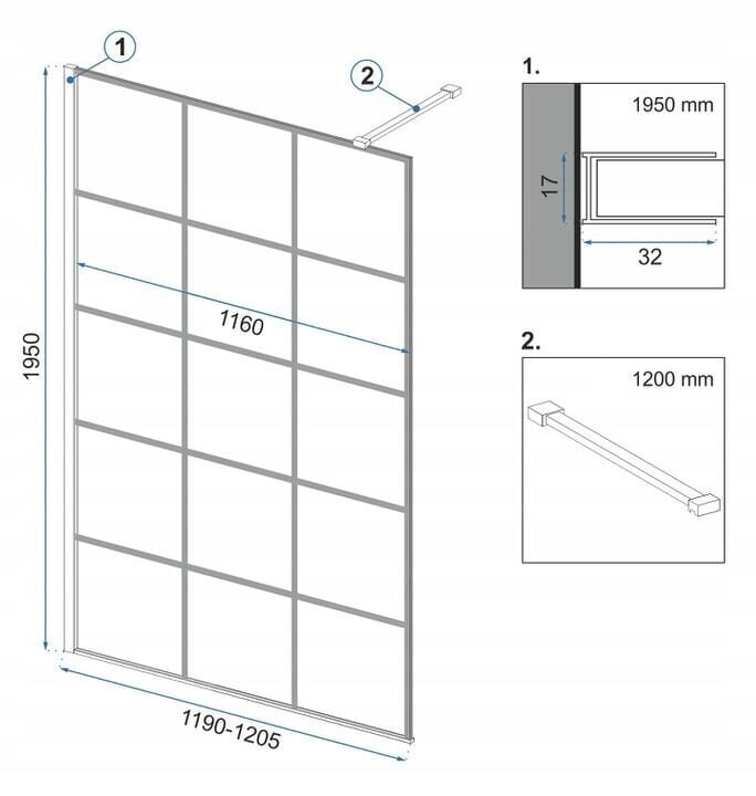 Dušisein REA Bler I Evo koos riiuli/nagiga, Black Mat, 70, 80, 90, 100, 110, 120 x195cm hind ja info | Dušiseinad ja dušiuksed | hansapost.ee