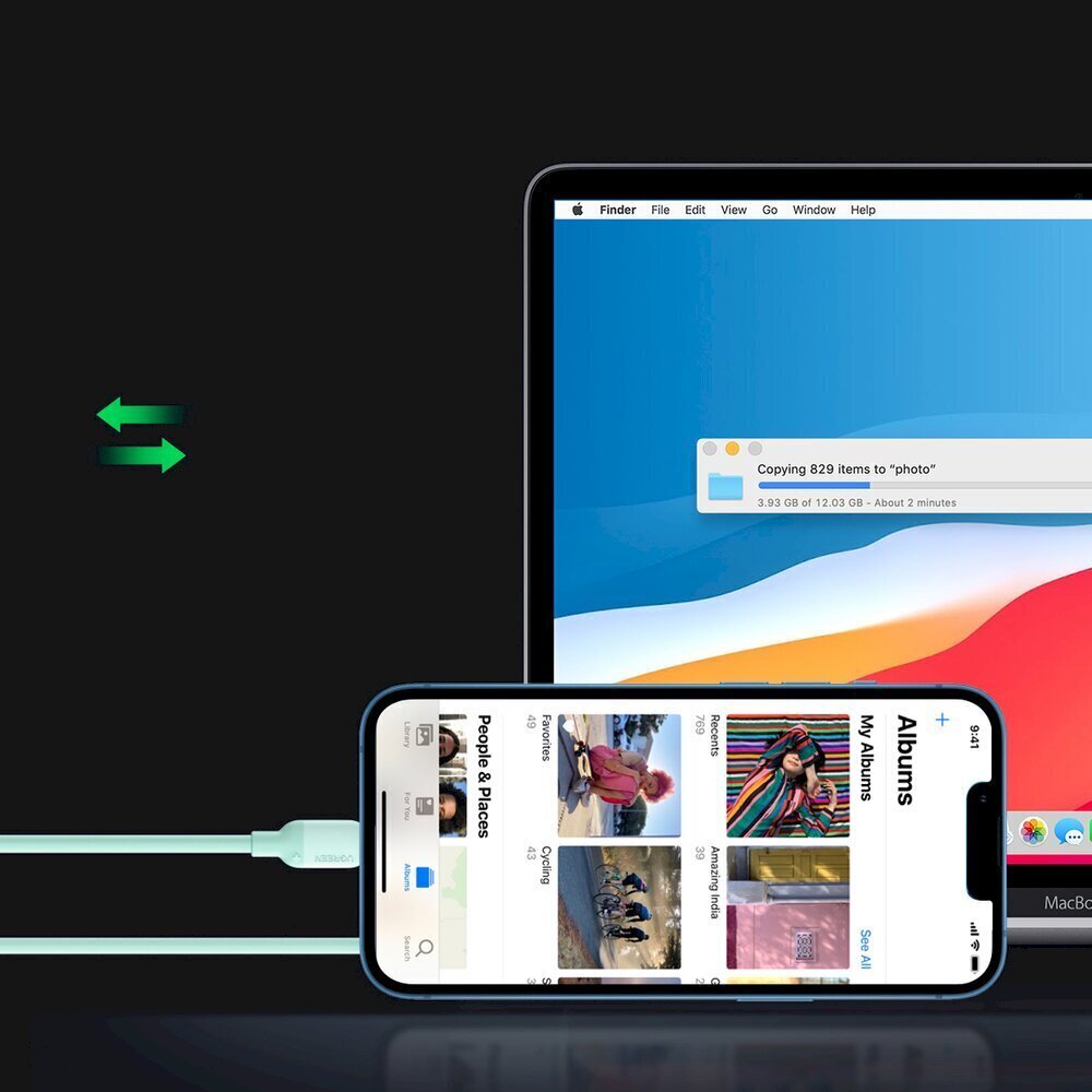 Ugreen fast charging USB Type C - Lightning cable (MFI certificate) C94 chip Power Delivery 1 m green (US387 20308) цена и информация | Mobiiltelefonide kaablid | hansapost.ee
