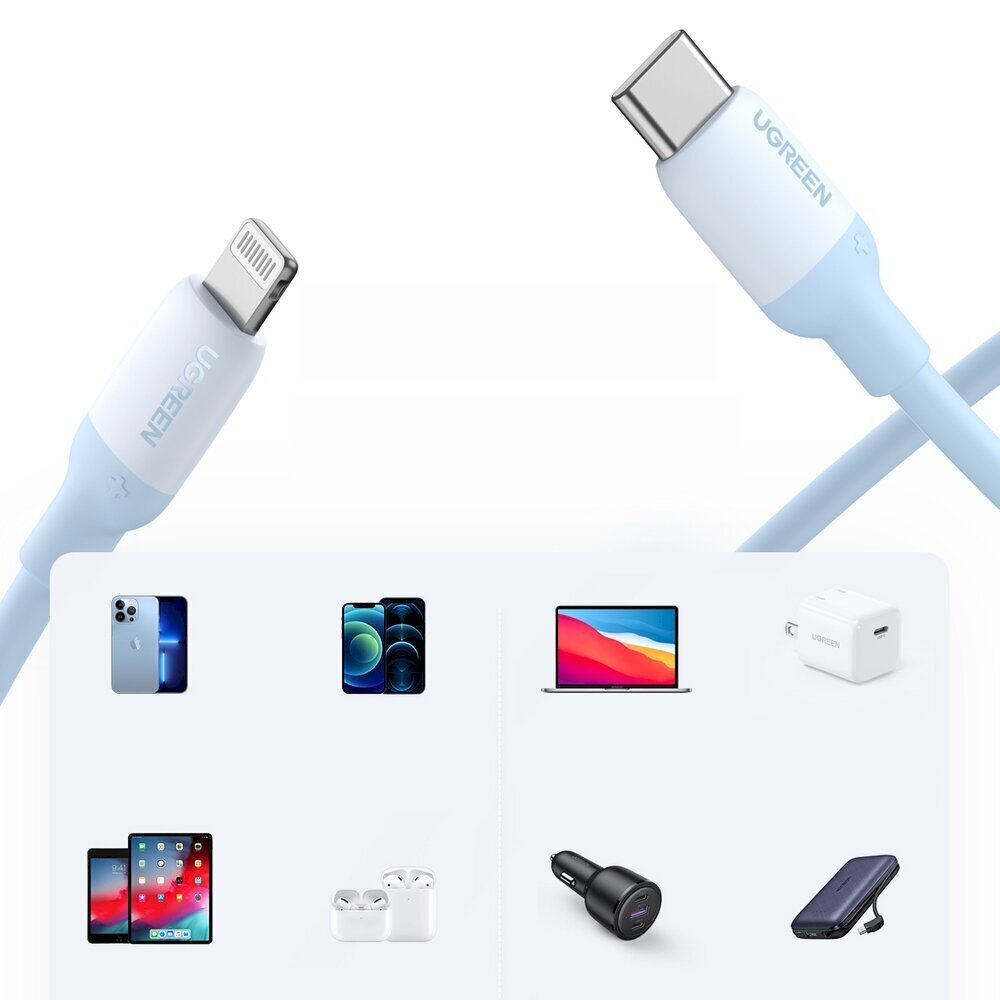 Ugreen fast charging USB Type C - Lightning cable (MFI certificate) C94 chip Power Delivery 1 m blue (US387 20313) hind ja info | Mobiiltelefonide kaablid | hansapost.ee