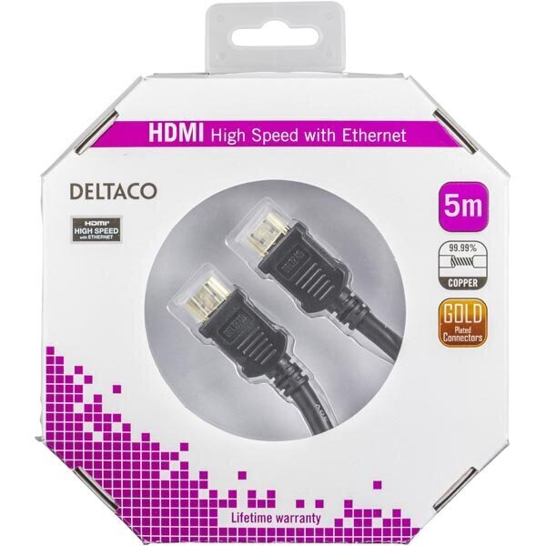 Kaabel DELTACO HDMI, 4K, UltraHD in 30Hz, 5m, must / HDMI-1050-K hind ja info | Juhtmed ja kaablid | hansapost.ee