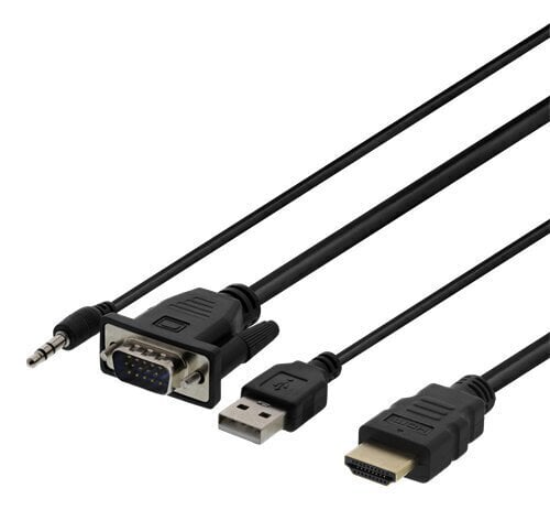 Deltaco VGA-HDMI16, VGA/HDMI/Aux 3.5 mm/USB-A, 1 m hind ja info | Juhtmed ja kaablid | hansapost.ee