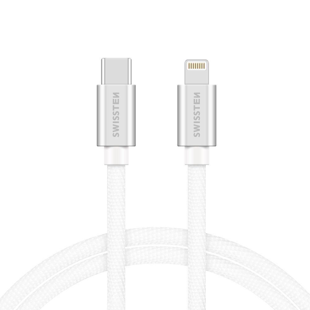 Swissten Textile Universal Quick Charge 3.1 USB-C to Lightning Data and Charging Cable 1.2m Silver hind ja info | Juhtmed ja kaablid | hansapost.ee