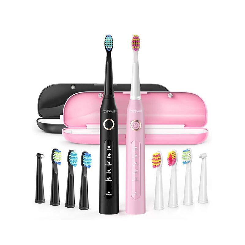 Elektrilised hambaharjad koos otsikukomplekti ja korpusega Fairywill Sonic, roosa ja must, FW-507 цена и информация | Elektrilised hambaharjad | hansapost.ee