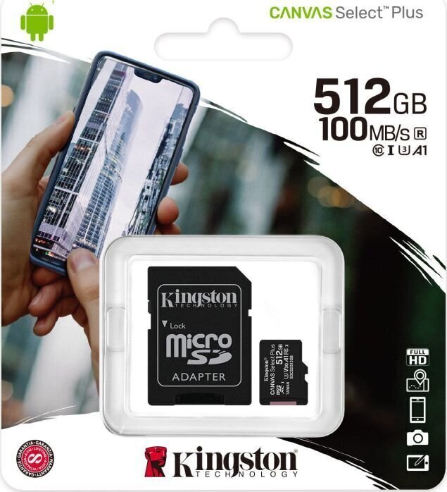 Kingston Technology Canvas Select Plus mälukaart 512 GB SDXC UHS-I Klass 10 цена и информация | Fotoaparaatide mälukaardid | hansapost.ee