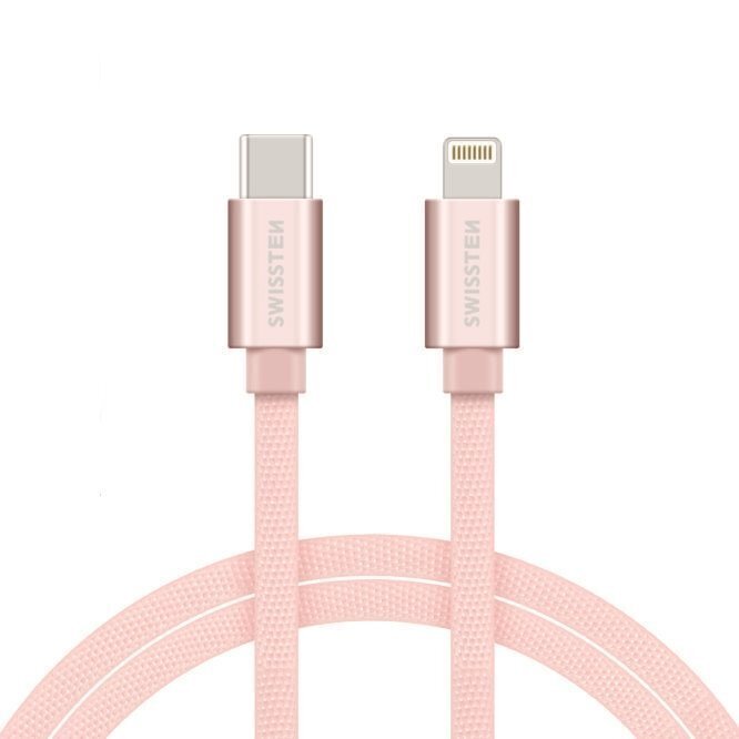 Swissten Textile USB-C To Lightning (MD818ZM/A) Data and Charging Cable Fast Charge / 3A / 1.2m Pink цена и информация | Juhtmed ja kaablid | hansapost.ee