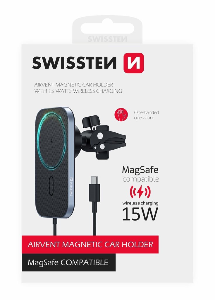 Swissten Mafsafe Air Vent Car Holder With 15W Wireless Charging Black hind ja info | Telefonihoidjad | hansapost.ee