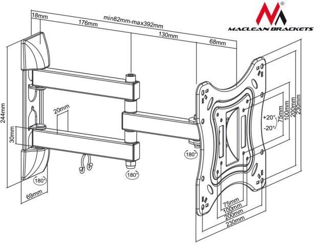 Maclean MC-700, Vesa 200 x 200 hind ja info | Teleri seinakinnitused ja hoidjad | hansapost.ee