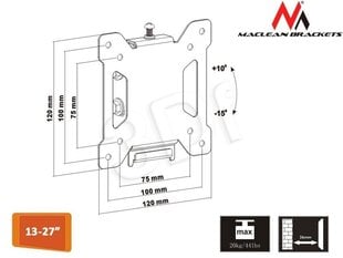 Maclean - MC-596 13-23 vesa 100x100 20kg reg uchwyt do monitora TV hind ja info | Teleri seinakinnitused ja hoidjad | hansapost.ee