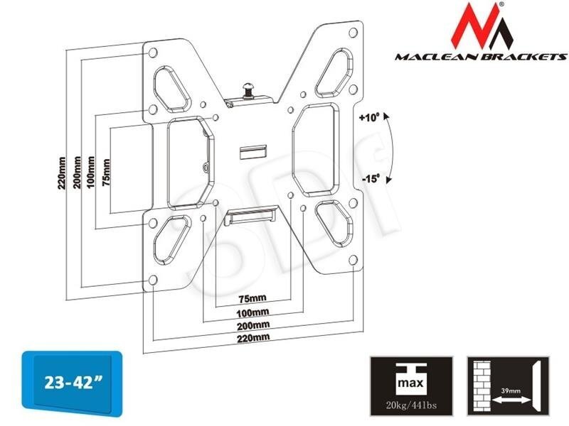 Maclean - MC-597 17-37 vesa 200x200 20kg reg uchwyt do monitora TV цена и информация | Teleri seinakinnitused ja hoidjad | hansapost.ee