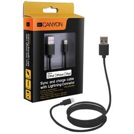 CANYON CNS-MFICAB01B Ultra-compact MFI Cable, certified by Apple, 1M length , 2.8mm , black color hind ja info | Juhtmed ja kaablid | hansapost.ee