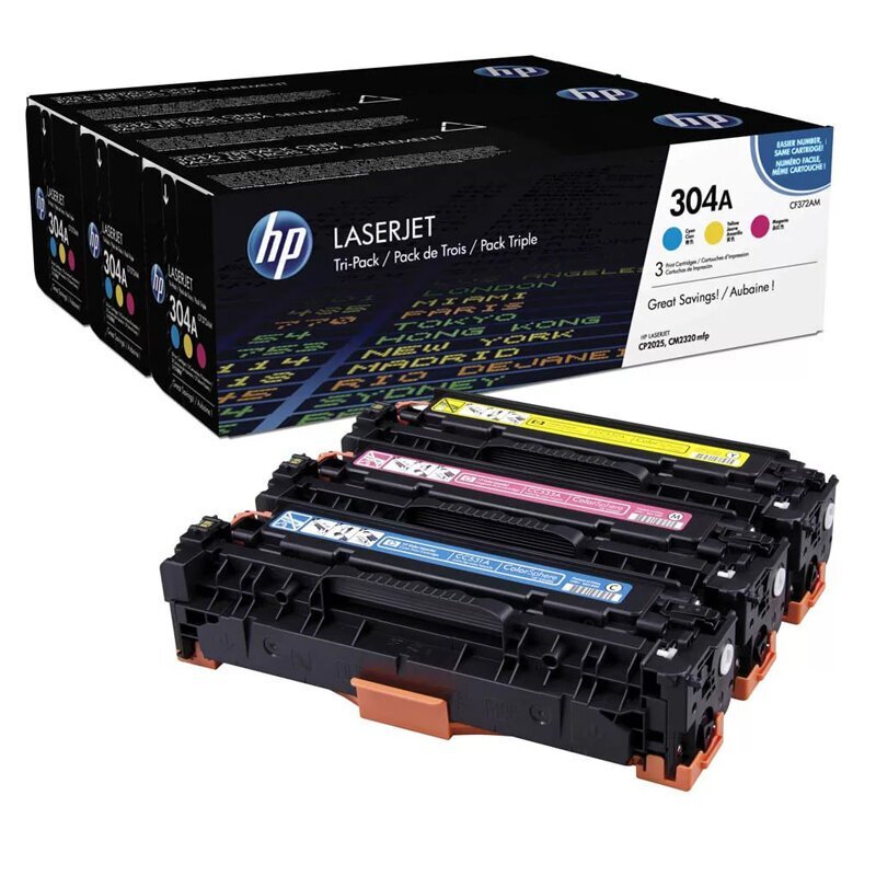 HP No.304A kassettide komplekt (CF372AM) (CC531+CC532+CC533), tsüaan, magenta, kollane kassett laserprinteritele, 2800 lk. hind ja info | Laserprinteri toonerid | hansapost.ee