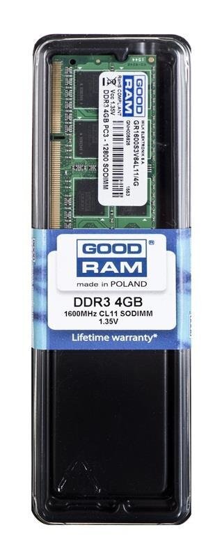 GoodRam DDR3L SODIMM 4GB 1600MHz CL11 (GR1600S3V64L11S/4G) hind ja info | Operatiivmälu | hansapost.ee