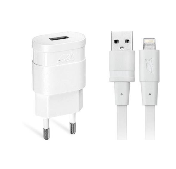 Laadija Apple kaabliga 1 USB pesaga 1,0A valge, Rivacase/12 цена и информация | Laadijad mobiiltelefonidele | hansapost.ee