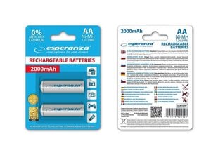 Taaslaetavad AA patareid Esperanza EZA103W, 2000mAh, valge цена и информация | Батарейки | hansapost.ee