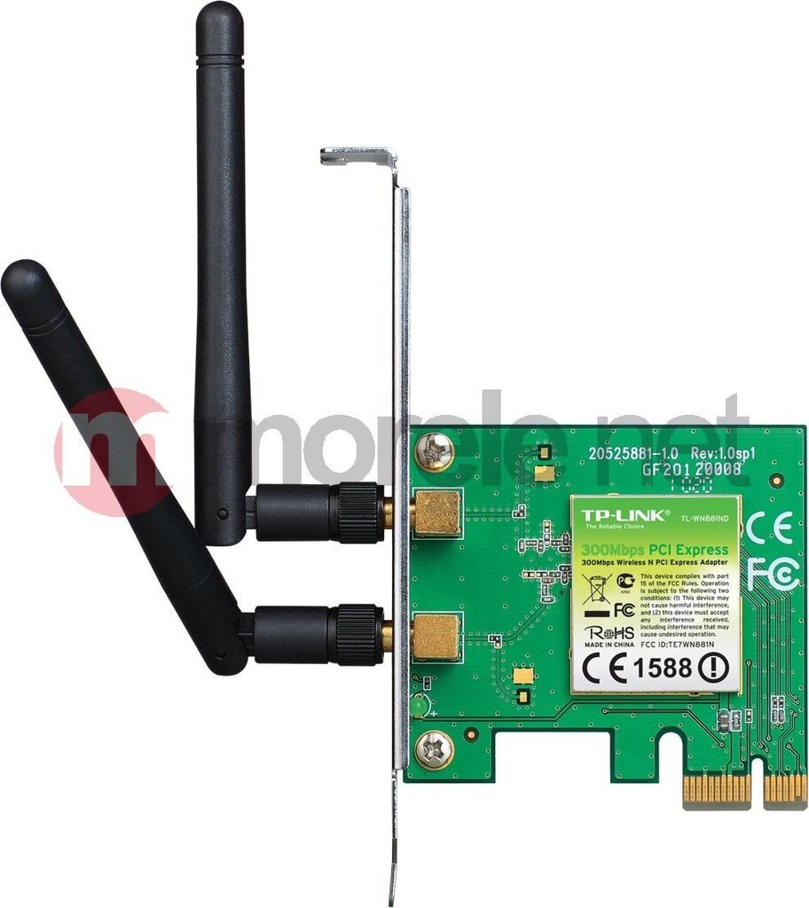 TP-LINK 300MBit/s WLAN-N PCI Express-Adapter Atheros-Chipsatz 2T2R 2,4GHz 802.11b/g/n 2 removeable antennas hind ja info | Ruuterid | hansapost.ee