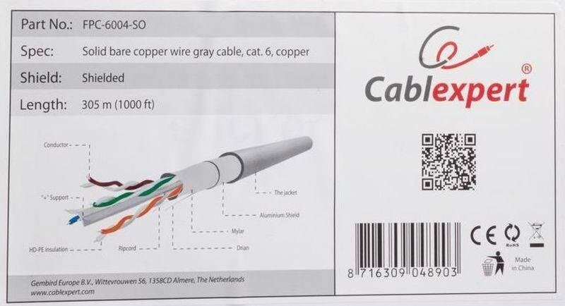 Paigalduskaabel Gembird FTP CAT6, 305 m цена и информация | Juhtmed ja kaablid | hansapost.ee