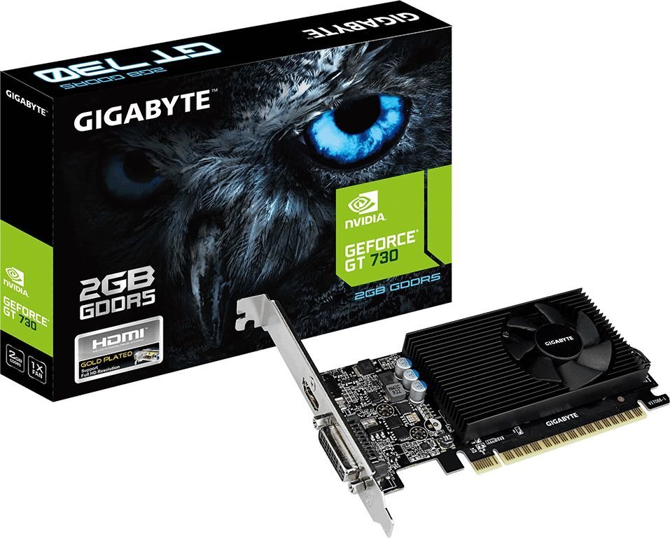 Gigabyte GeForce GT 730 2GB GDDR5 (64 bit), DVI-I, HDMI, BOX (GV-N730D5-2GL) hind ja info | Videokaardid | hansapost.ee