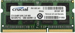 Crucial DDR3L SODIMM 4GB 1600MHz CL11 (CT51264BF160B) hind ja info | Operatiivmälu | hansapost.ee