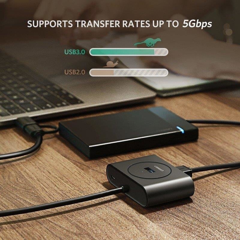 Ugreen USB 3.2 Gen 1 HUB 4x USB koos USB Type C port 1m must (CR113 40850) hind ja info | USB adapterid ja jagajad | hansapost.ee