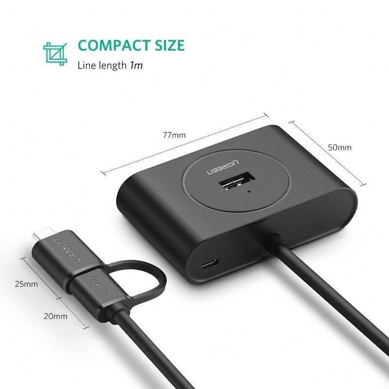 Ugreen USB 3.2 Gen 1 HUB 4x USB koos USB Type C port 1m must (CR113 40850) цена и информация | USB adapterid ja jagajad | hansapost.ee