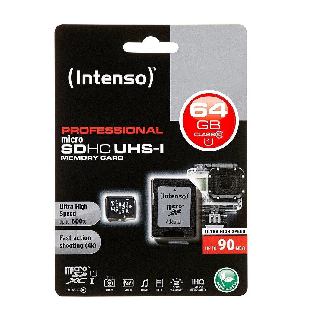 Mälukaart Intenso micro SD UHS-I 64GB CL10 цена и информация | Mälukaardid mobiiltelefonidele | hansapost.ee