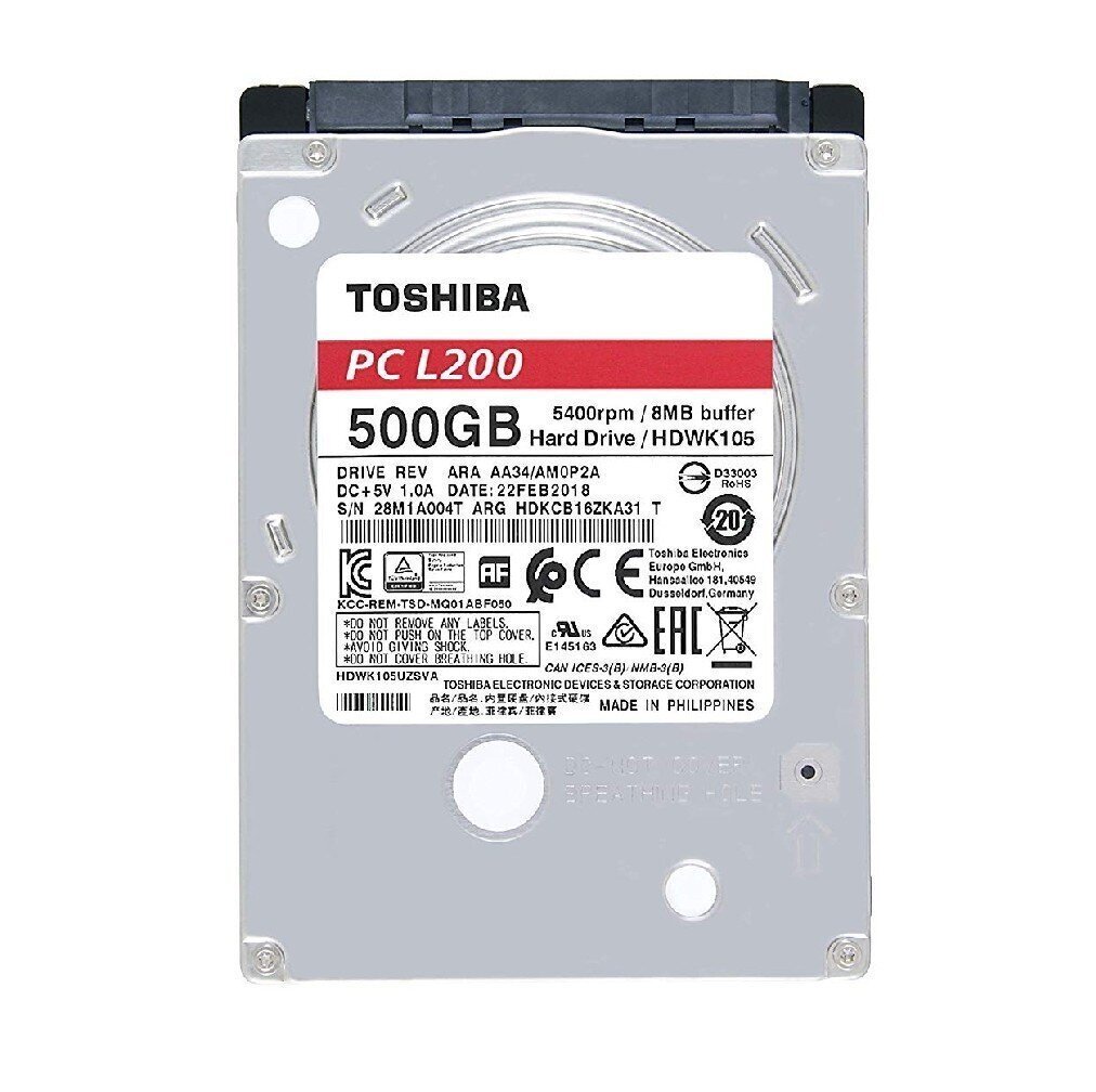 Toshiba L200 500GB SATA3 (HDWK105UZSVA) цена и информация | Sisemised kõvakettad | hansapost.ee