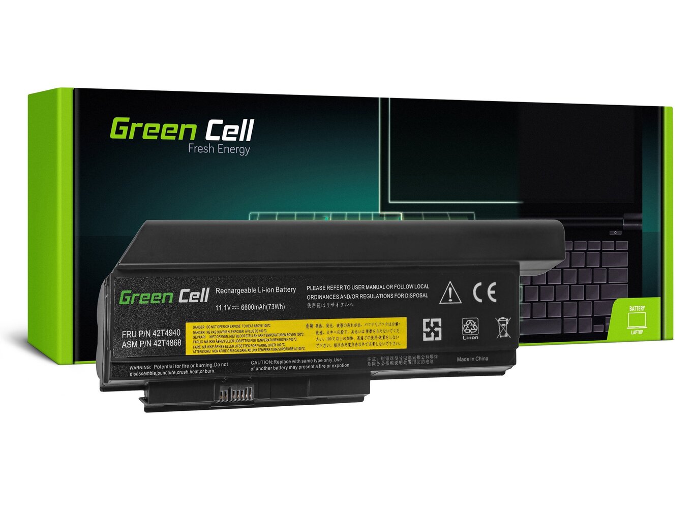 Green Cell Laptop Battery 42T4940 42T4868 for Lenovo ThinkPad X220 X220i X220s 6600 mAh hind ja info | Sülearvuti akud | hansapost.ee