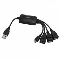 Разветвитель Esperanza EA114 4 разъема USB2.0 - 3 x USB, 1 x miniUSB. цена и информация | Адаптеры и USB-hub | hansapost.ee