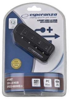 USB jagaja Esperanza EA127 USB2.0, 4 liidest, must цена и информация | USB adapterid ja jagajad | hansapost.ee