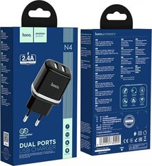 Зарядное устройство бытовое Hoco N4 с двумя разъемами USB (2.4A), черное цена и информация | Зарядные устройства для телефонов | hansapost.ee