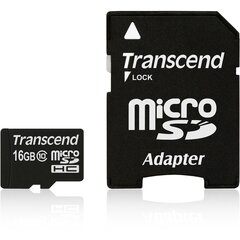 Transcend mälukaart microSDHC 16GB klass 10 + adapter hind ja info | Mälukaardid mobiiltelefonidele | hansapost.ee