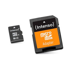 Intenso mälukaart - Micro SDHC 16 GB Class10 + adapter hind ja info | Intenso Mobiiltelefonid, fotokaamerad, nutiseadmed | hansapost.ee