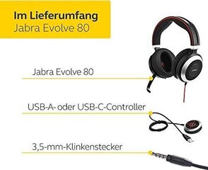 Jabra Evolve 80 MS 7899-823-189 цена и информация | Наушники | hansapost.ee