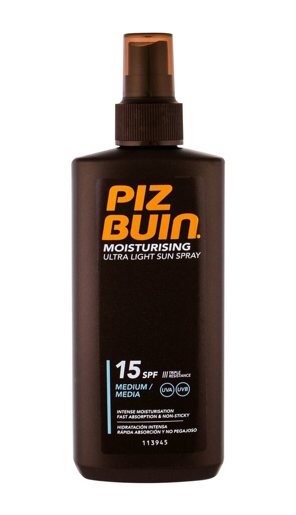 Päikesekaitse kehasprei Piz Buin Moisturizing SPF15 200 ml hind ja info | Päikesekaitse ja päevitusjärgsed kreemid | hansapost.ee