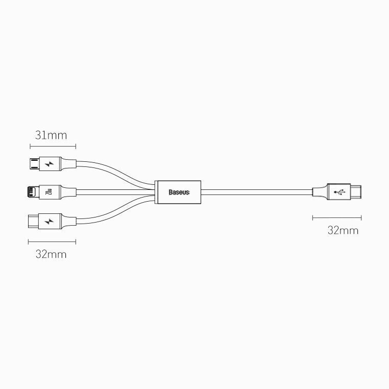 Kaabel Baseus Rapid 3in1 USB Type C - USB Type C / Lightning / micro USB, 20 W 1,5 m (CAMLT-SC01) hind ja info | Mobiiltelefonide kaablid | hansapost.ee