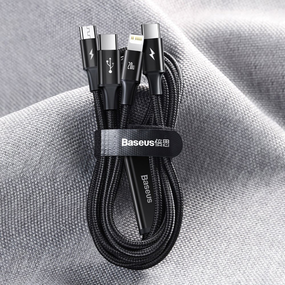 Kaabel Baseus Rapid 3in1 USB Type C - USB Type C / Lightning / micro USB, 20 W 1,5 m (CAMLT-SC01) hind ja info | Mobiiltelefonide kaablid | hansapost.ee