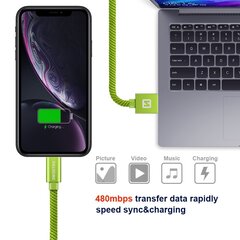 Swissten Textile Fast Charge 3A Lighthing (MD818ZM/A) Data and Charging Cable 2m Green hind ja info | Juhtmed ja kaablid | hansapost.ee