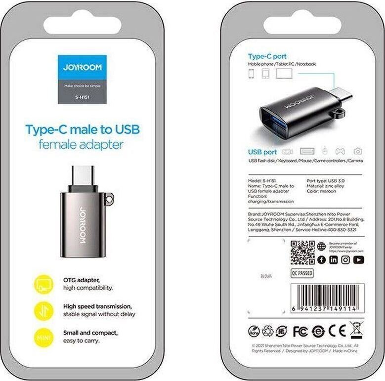 Adapter Joyroom S-H151, USB-C / USB-A hind ja info | USB adapterid ja jagajad | hansapost.ee