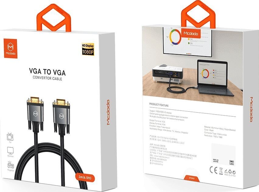 Mcdodo VGA-VGA kahesuunaline kaabel must 2m CA-7780 hind ja info | Juhtmed ja kaablid | hansapost.ee