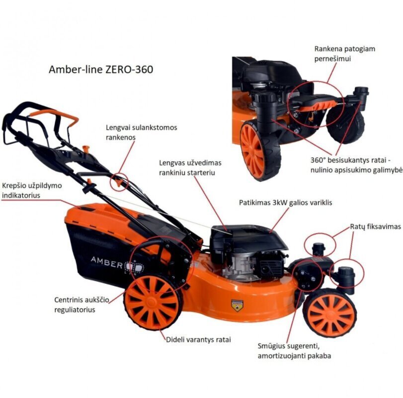 Bensiinimootoriga muruniiduk Amber-Line Zero, 51cm, 3.0kW цена и информация | Muruniidukid | hansapost.ee