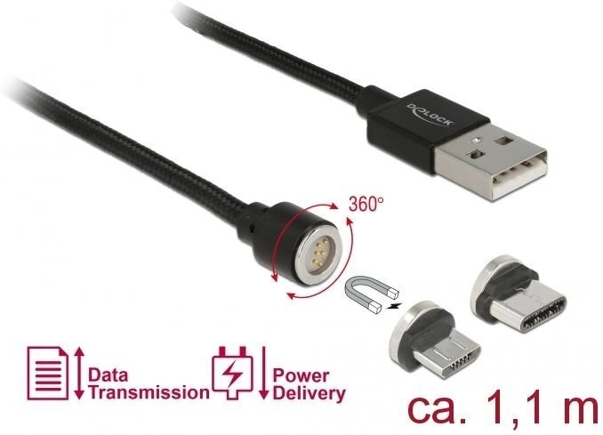 Delock 85723, Micro USB/USB-C, 1.1 m hind ja info | Juhtmed ja kaablid | hansapost.ee