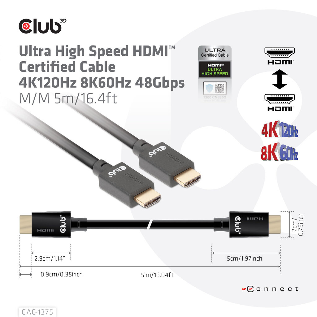 Club 3D CAC-1375, HDMI, 5 m цена и информация | Juhtmed ja kaablid | hansapost.ee